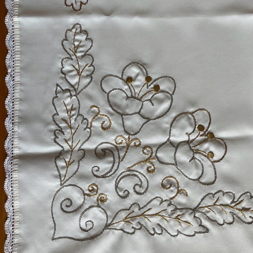 Handmade tablecloth with crochet lace used