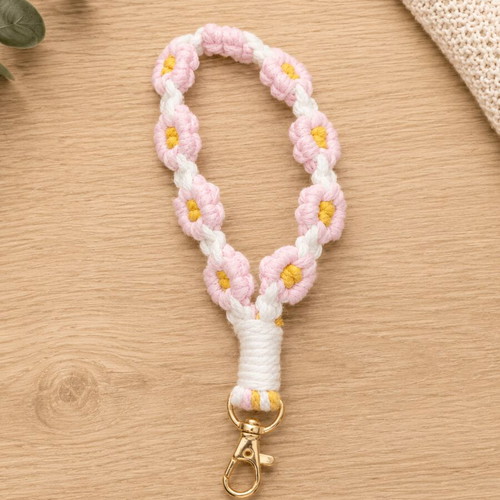 Keychain new, pink with flowers