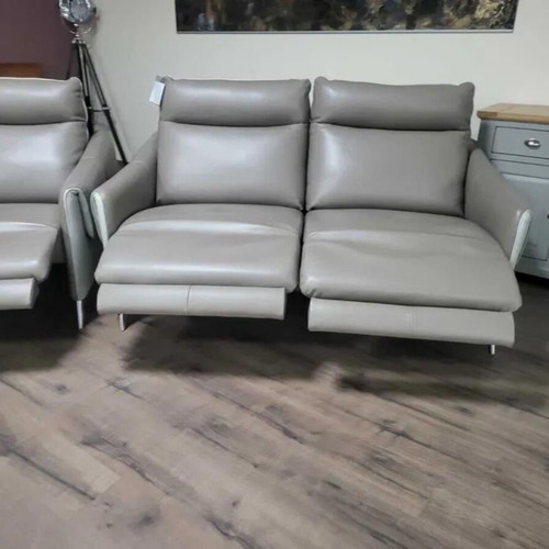 Beige leather sofa set with electric relax footrest new