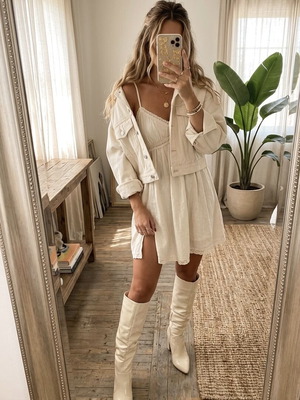 La Bottine Souriante beige knee-high boots used, size 37, 10cm heel
