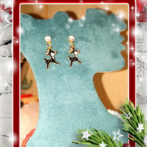 Handmade reindeer enamel earrings with zircon, new