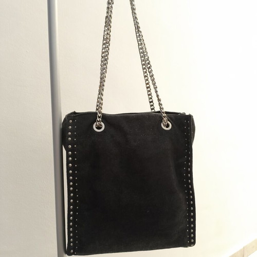 Zara shoulder bag like new, black suede with studs, 30x27 cm