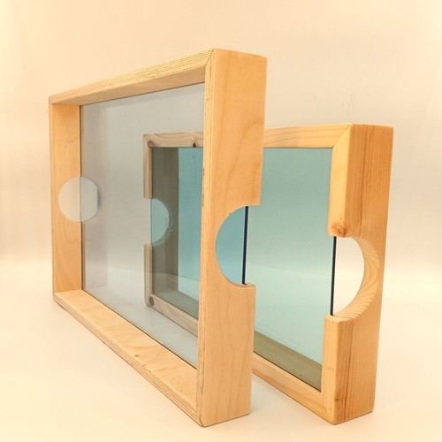 Serving trays new, handmade wood and plexiglass, made in Greece