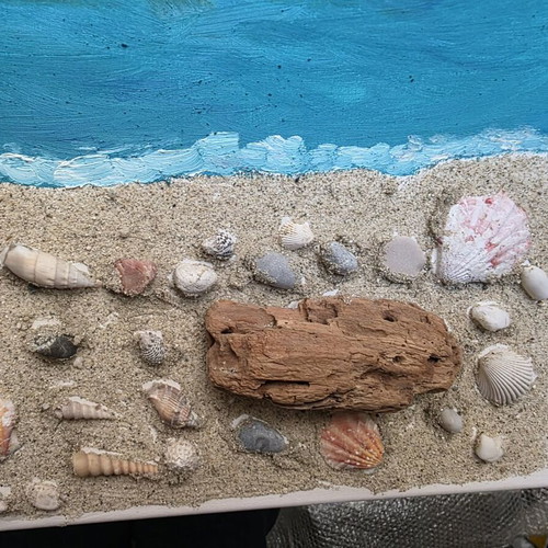 Handmade painting with pebbles sand and shells like new