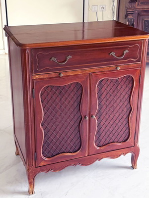 French antique secretaire cabinet used, red wood with metal details
