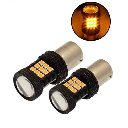 Pair of Monopolar LED Lamps CANBUS 1156 BA15S 30 SMD 12-24V 2500LM Orange OEM New