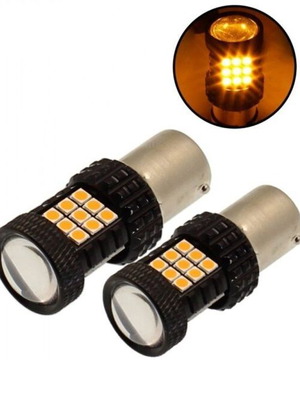 Pair of Monopolar LED Lamps CANBUS 1156 BA15S 30 SMD 12-24V 2500LM Orange OEM New