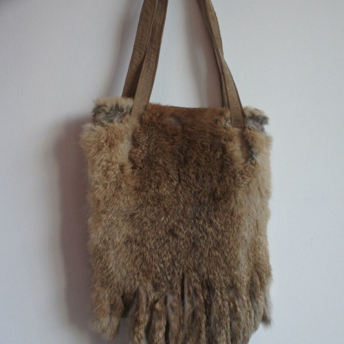 Fur shoulder bag used, beige