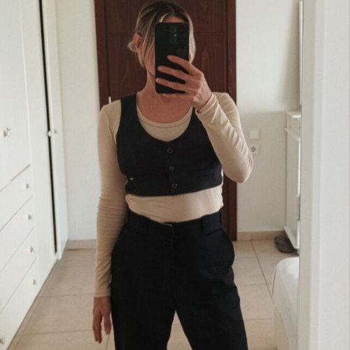 Armani Jeans Y2K long sleeve top with faux-layer vest, beige and black