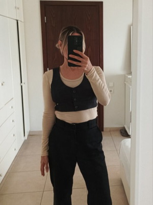 Armani Jeans Y2K long sleeve top with faux-layer vest, beige and black