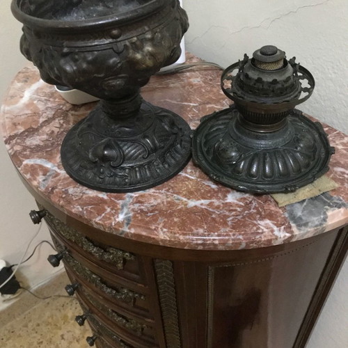 Antique lamp used with brass base and opaline shade