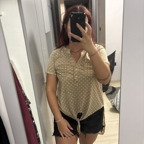 French Laundry women's polka dot shirt with knot, size M
