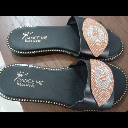Leather mules with gold eye handmade, like new, size 38