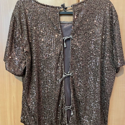 Sequin blouse new, brown, size L