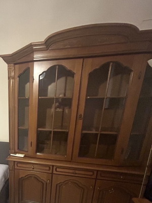 Vintage wooden cabinet with glass doors, 1990s style