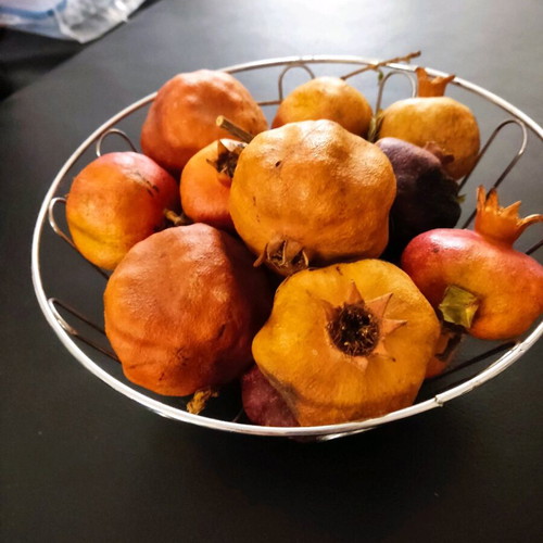 Inox fruit bowl with wooden base like new