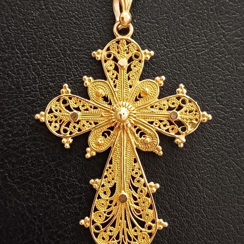 Handmade Byzantine Filigree Cross Gold 14K Vintage Antique