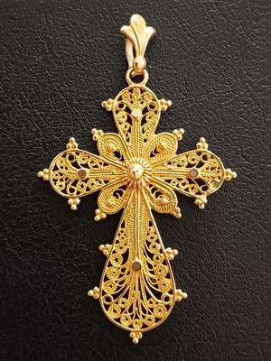 Handmade Byzantine Filigree Cross Gold 14K Vintage Antique