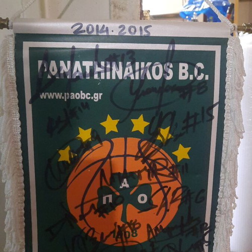 Panathinaikos BC 2014-15 signed collectible flag, like new