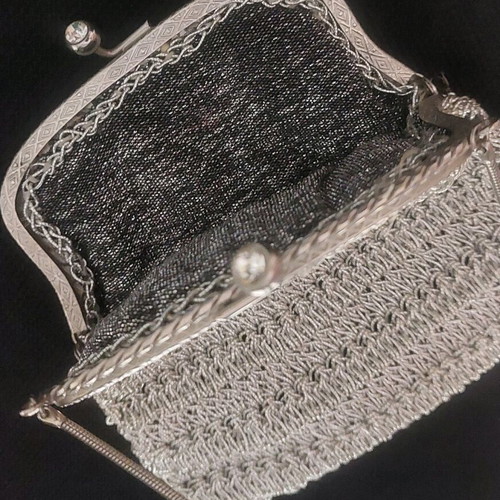 Vintage knitted small evening bag like new, silver