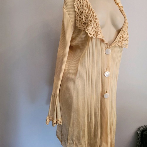 Christian Lacroix cardigan used, gold color with knitted details