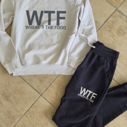 WTF Where's The Food Women's Tracksuit Set used, white and blue