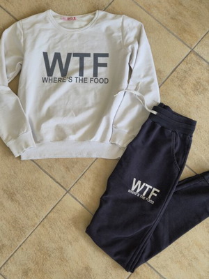 WTF Where's The Food Women's Tracksuit Set used, white and blue