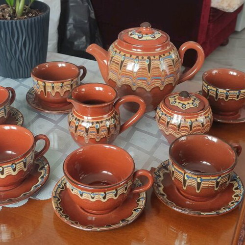 Vintage handmade ceramic Troyan serving set like new