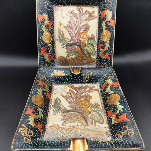 Satsuma ashtrays used, set of 2 embossed 18.5x15.5cm