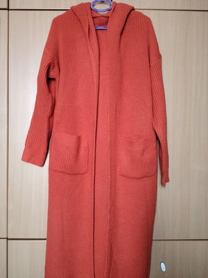 Long cardigan with hood like new, orange, sizes XL and XXL