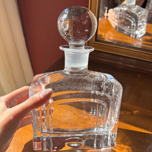 Vintage crystal decanter with spherical stopper, like new, 25cm