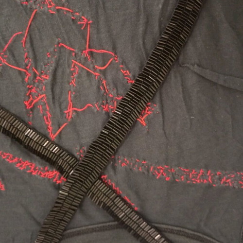 Religion T Shirt gray with straps, beads and glitter like new