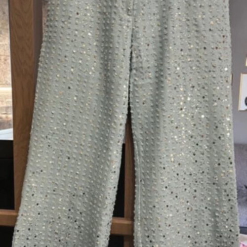 Jeans with sequins like new, size L, white and blue