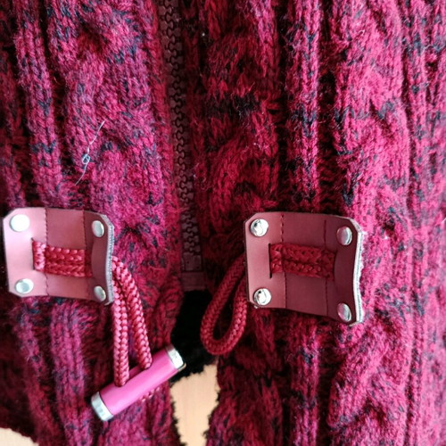 Wool cardigan men's new with zipper and hood burgundy size L