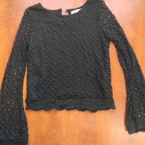 Bershka knitted blouse with bell sleeves used, black, size S