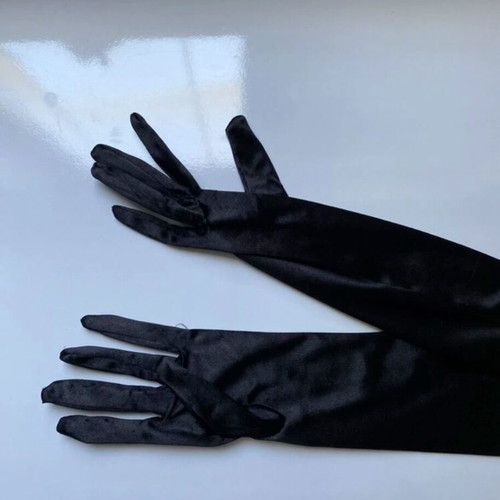 Satin women's gloves new, black, long