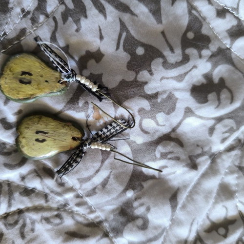 Pear-shaped handmade ceramic earrings used, green