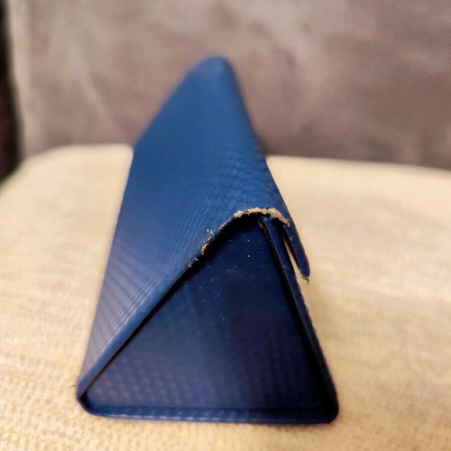 Blue leather glasses case used with magnetic clasp