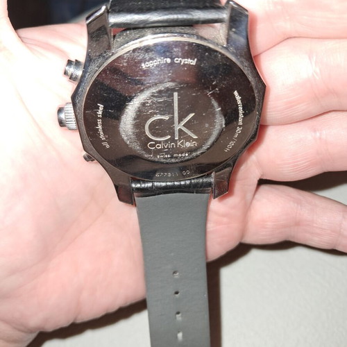 Calvin Klein men's wristwatch, black leather strap