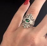 Δαχτυλίδι ασημί 925 με διαμάντι moissanite και πράσινες πέτρες καινούργιο