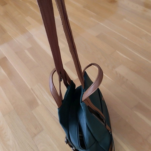 Baci & Abbracci green shoulder crossbody backpack bag with brown details like new