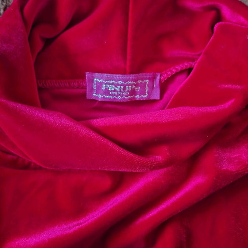 Red velvet PIN UP blouse with high neck, S/M, like new