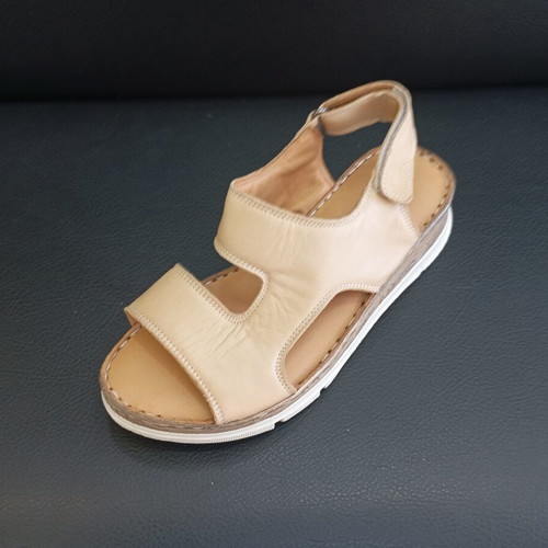 Leather platform sandals new, anatomical sole, beige, size 37