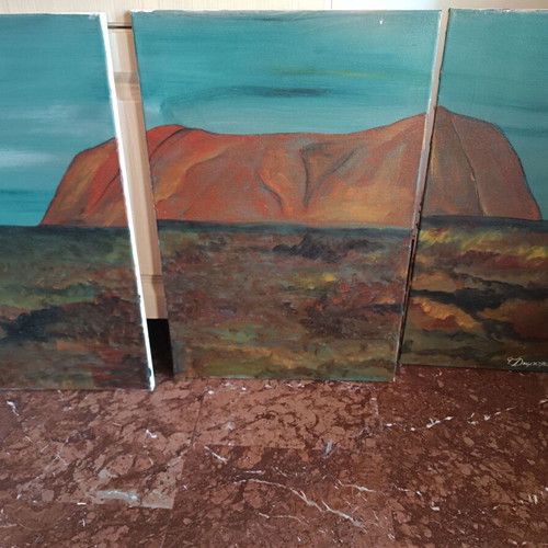 Triptych painting with mountain, new
