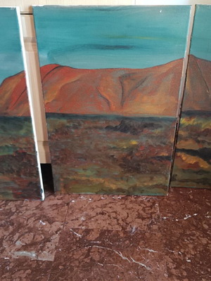 Triptych painting with mountain, new