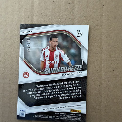 2025-26 Panini FIFA Prizm Rookie Card Santiago Hezze Olympiacos like new