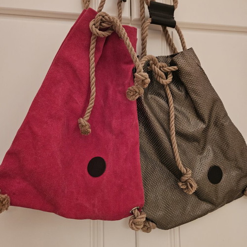 Handmade summer backpacks used, set of 2, brown and red