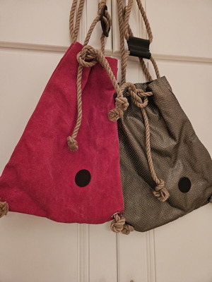 Handmade summer backpacks used, set of 2, brown and red