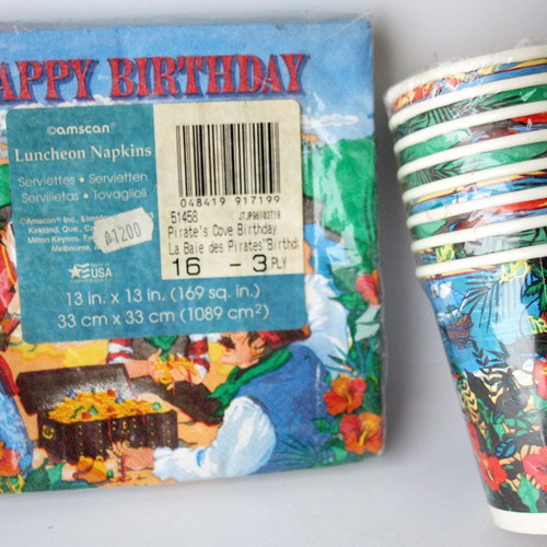 Vintage 90's Pirate Birthday Party 20 Napkins 8 Cups Amscan USA New