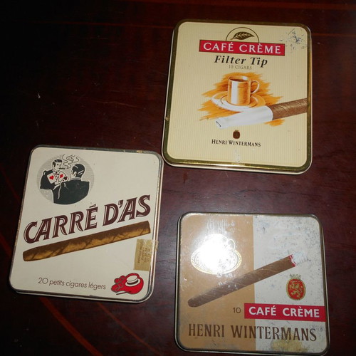 Cigars used, 3 empty metal cigar boxes